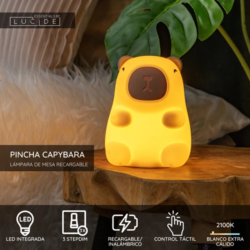 Lucide PINCHA CAPYBARA - Lámpara de mesa Recargable Infantil - Batería/acumulador - LED 3 StepDim - 1x0,5W 2100K - Beige | Essential - USP